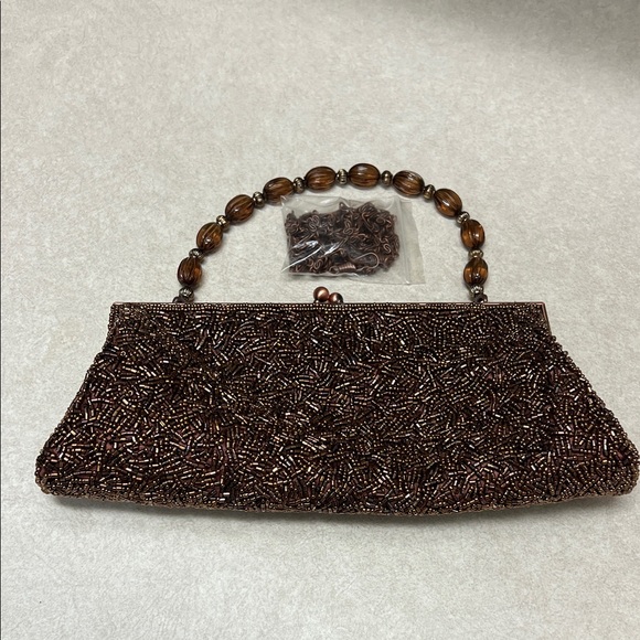 Elegant Brown Beaded Clutch - Picture 1 of 4